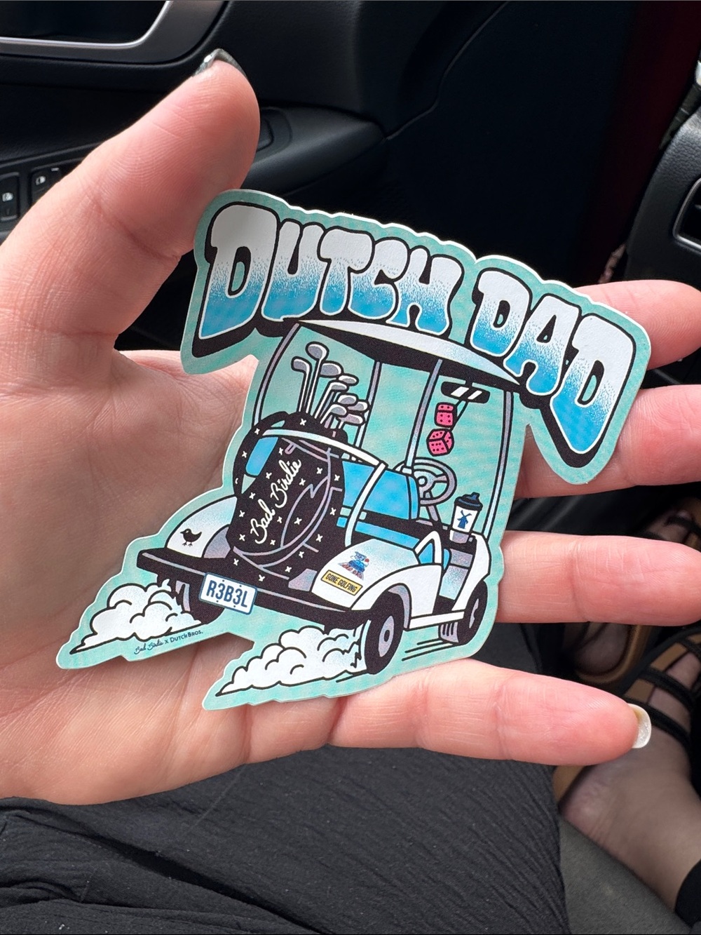 Dutch Bros Teal and White "Dutch Dad" Golf Cart Sticker